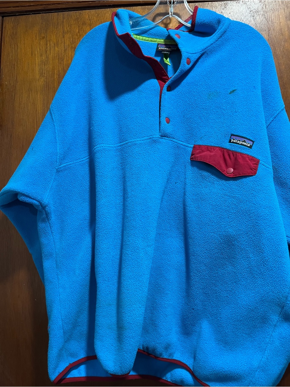 Patagonia Bright Blue Fleece Pullover with Red Trim
